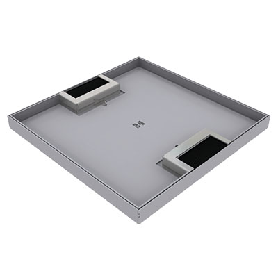 Produktbild DBK 260 152  -  Doppelboden-Auslass DBK 260 inkl. Deckel mit Kante, 15mm Vertiefung und 2 Bürstenauslässen